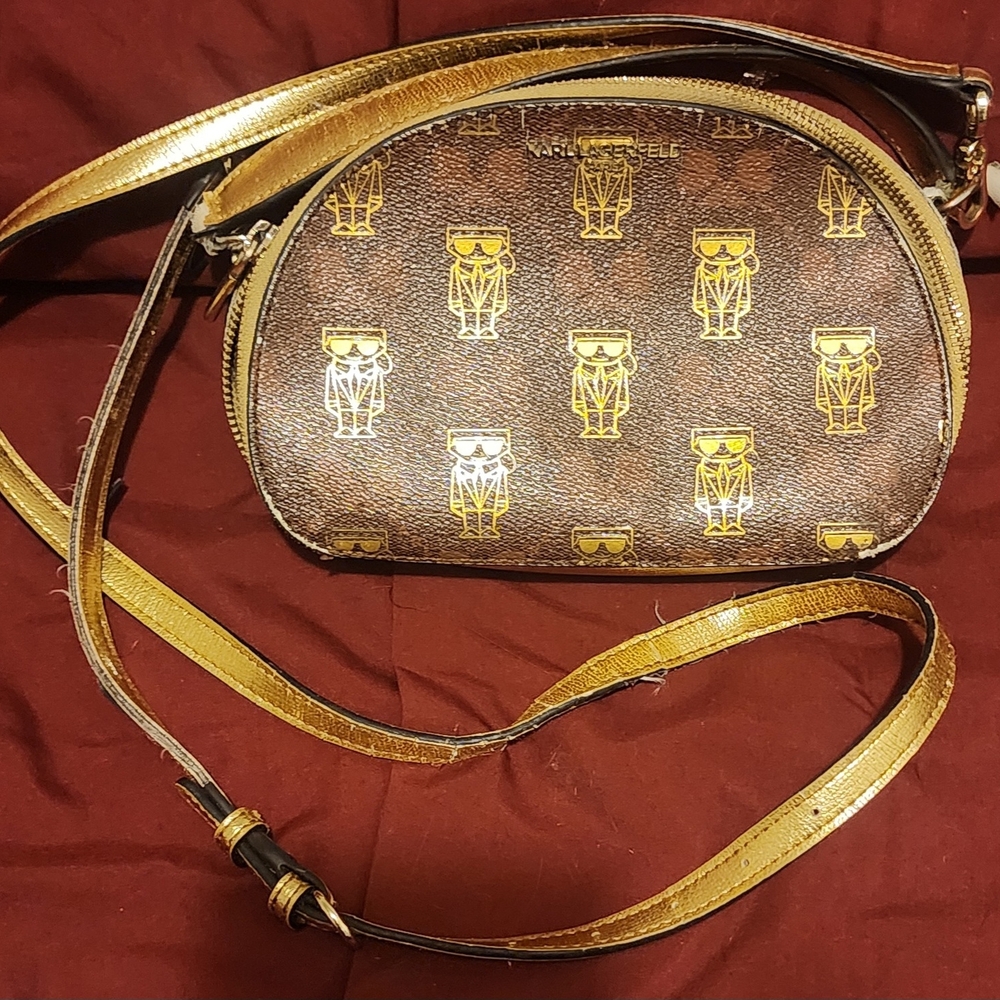 Karl Lagerfeld Brown and Gold Crossbody Bag